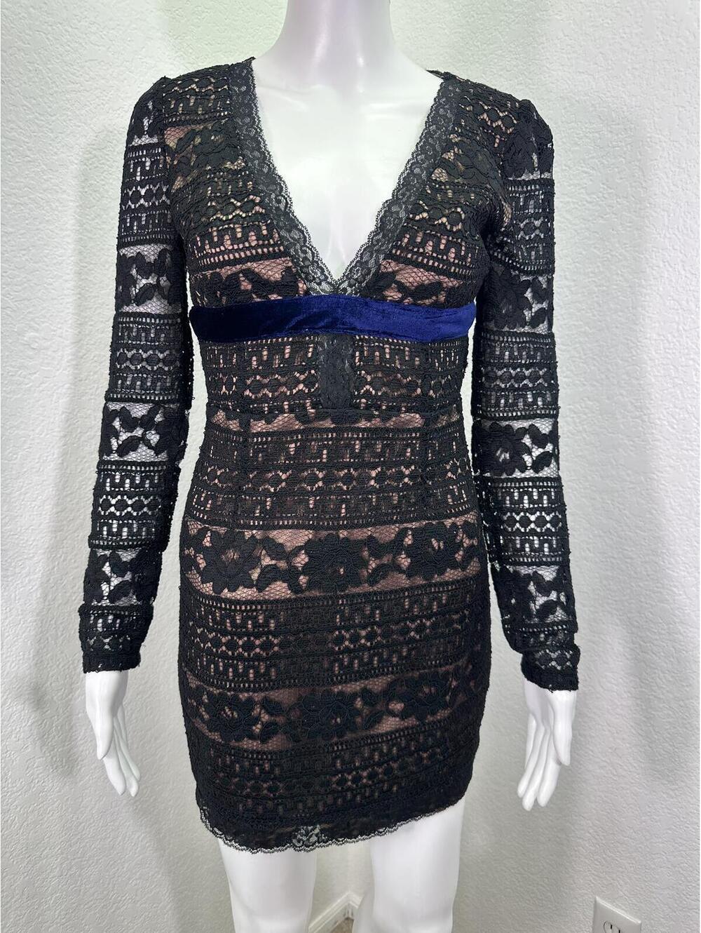 Sz S Dance & Marvel Y2K Black Lace Overlay Pink Bodycon Mini Dress Sheer Goth